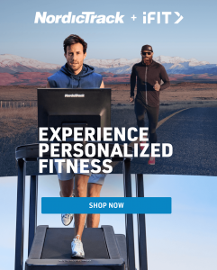 Man running on treadmill with man running on road behind him